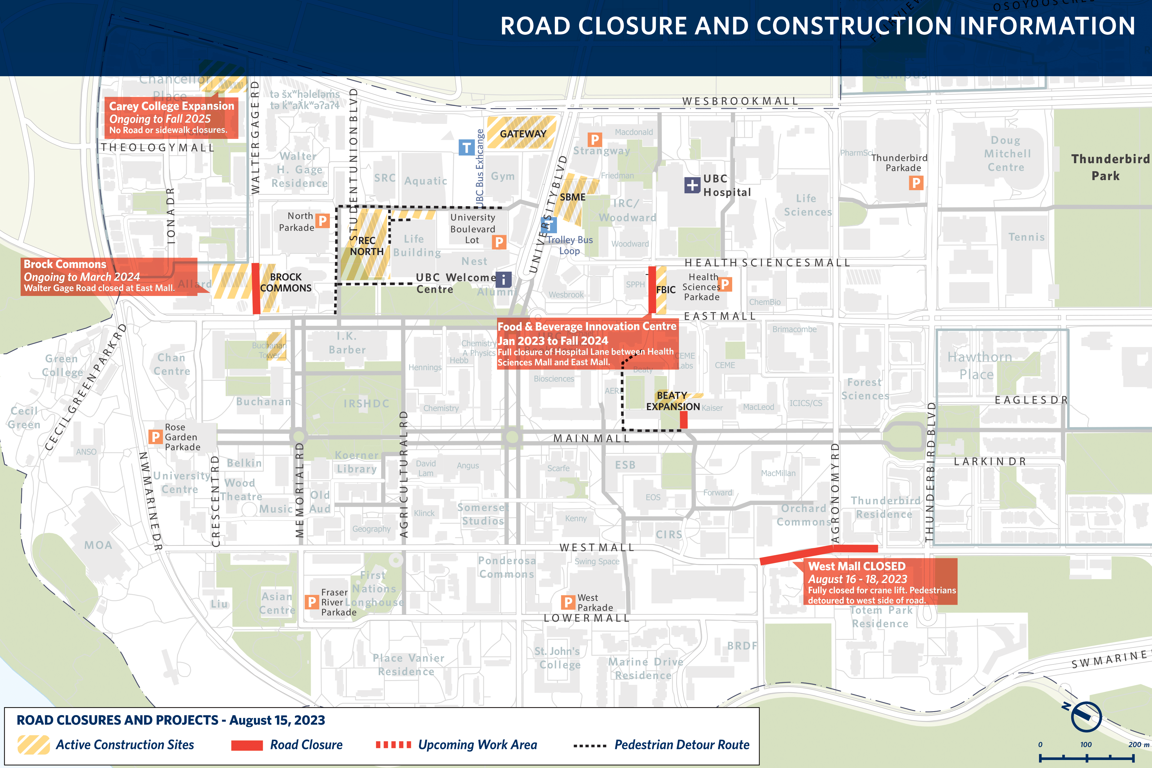 UBC Road Closures Map August 2023 - 1