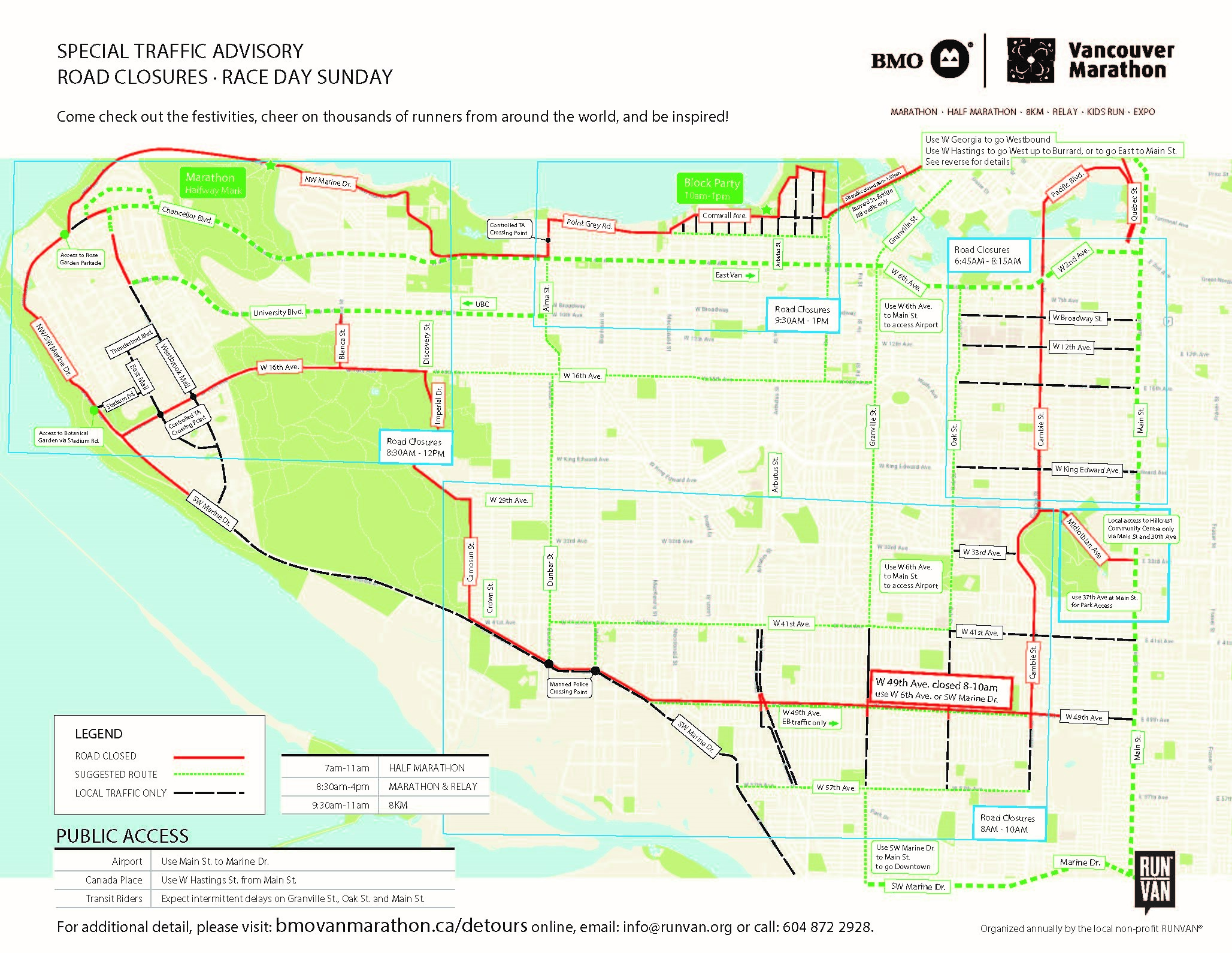 Road closures around Vancouver due to the BMO Vancouver Marathon