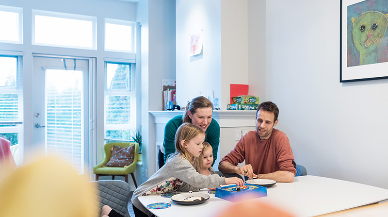 A family in their livingroom