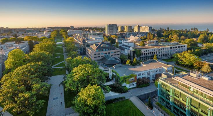 An aerial view of UBC showing Main Mall