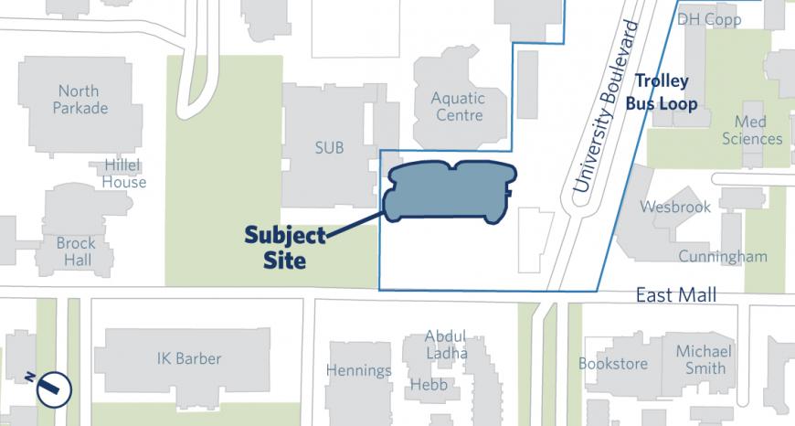 map showing placement of the student union building