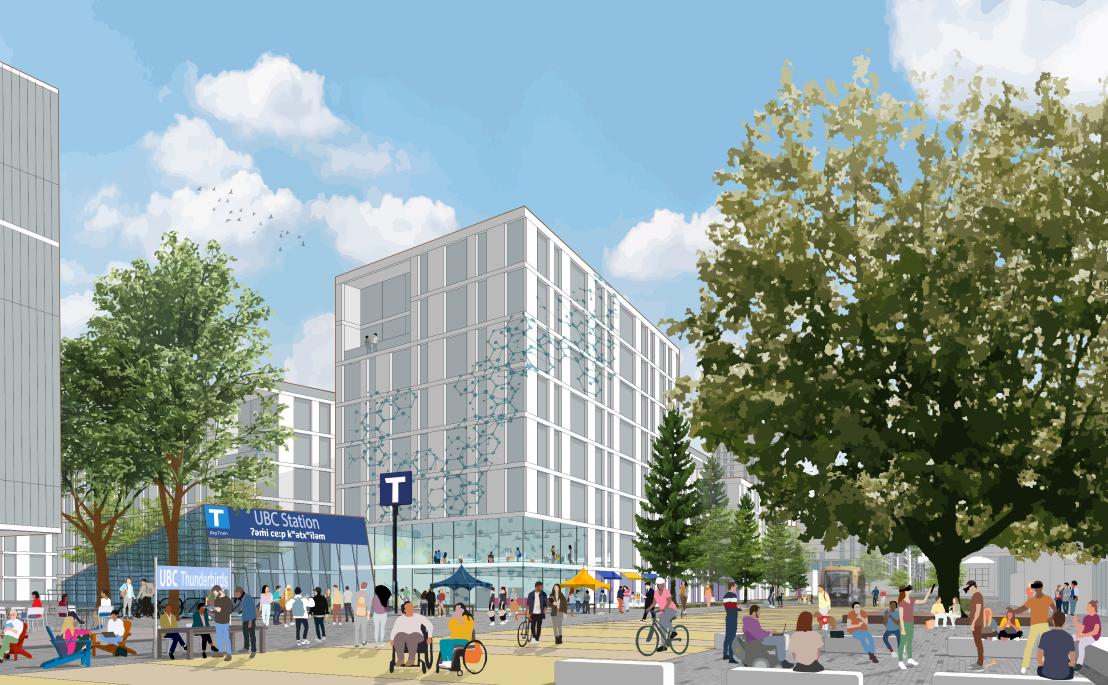 Rendering of a SkyTrain station on campus