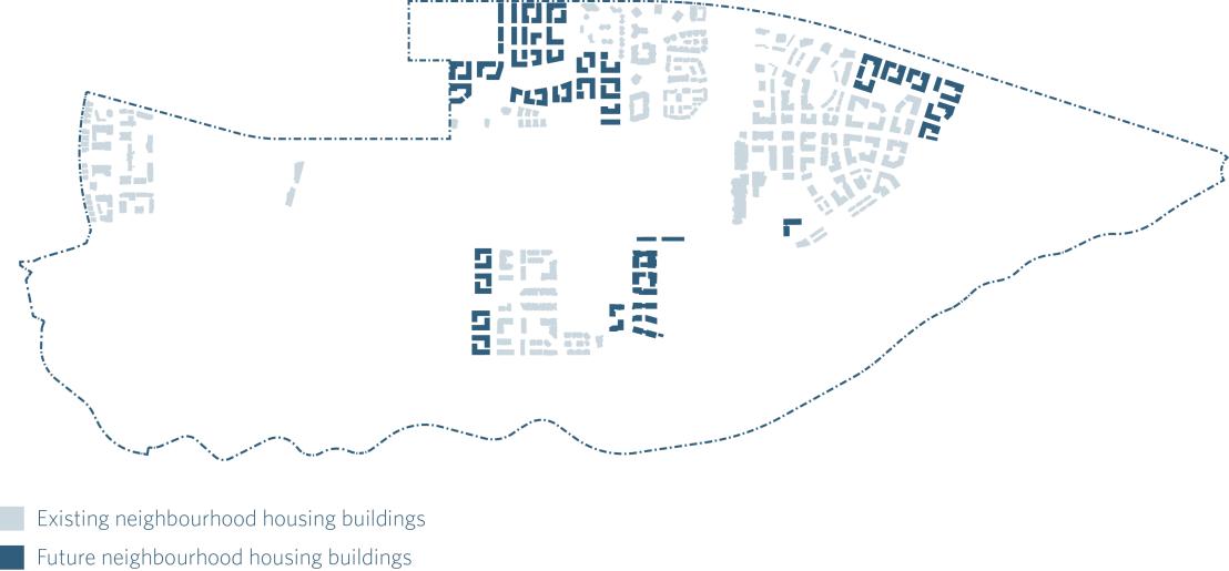 Map of existing and future neighbourhood buildings
