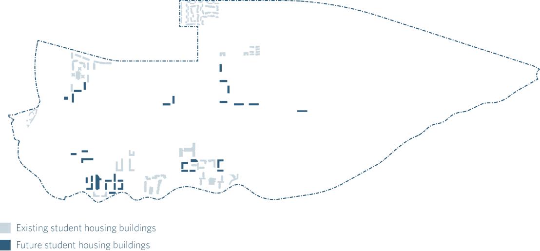 Map of existing and future student housing buildings