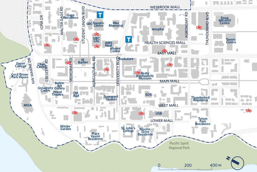 Map of UBC Vancouver's Bike Cages 