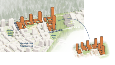 Image showing location of Wesbrook South as well as an alternative design approach