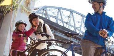 A Mom and her daughter on their bikes near Burrard Street bridge