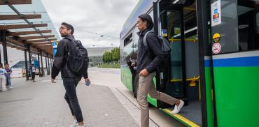 Students at bus loop