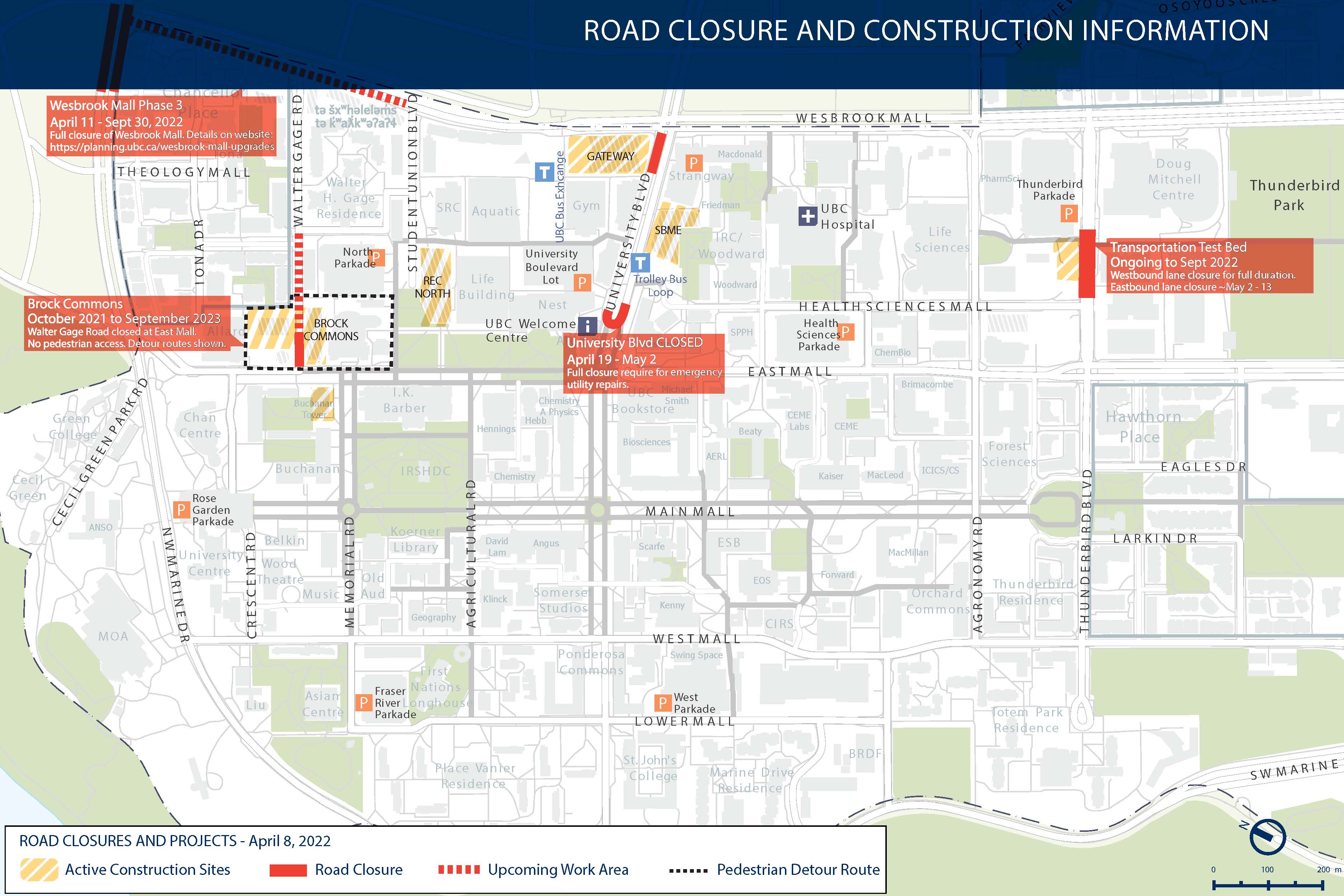 Road closures and projects as of April 8, 2022.